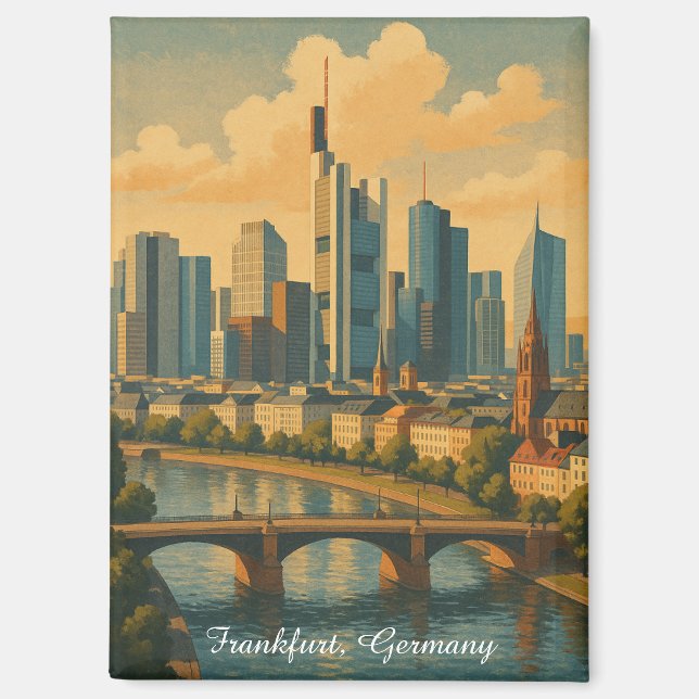 Imán Frankfurt Alemania Skyline Vintage Travel (Anverso)