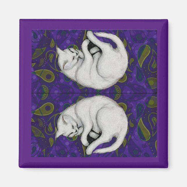 Imán Franz Marc, gato blanco durmiendo (Frente)