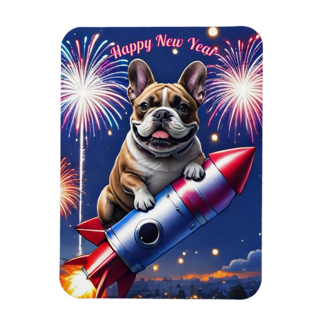 Imán Französische Bulldogge Neujahr lustig Rakete (Vertical)