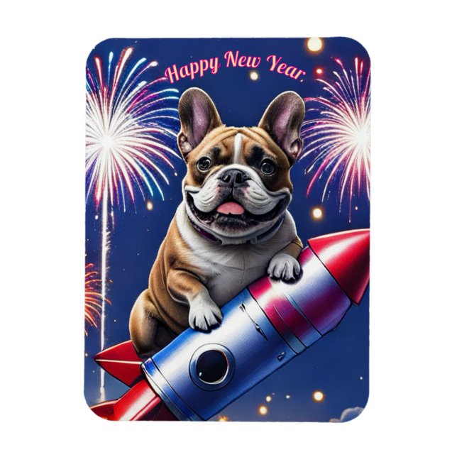Imán Französische Bulldogge Neujahr lustig Rakete (Vertical)