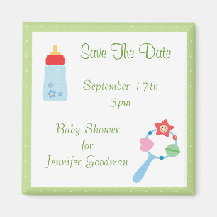 Imán Frasco y ganado Salven la fecha Baby Shower