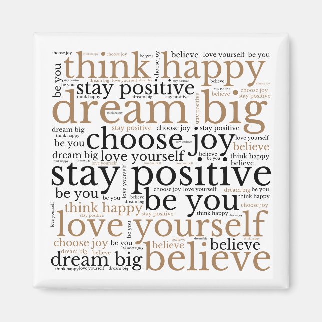 Imán Frases motivadoras Patrón de WordArt Oro negro (Frente)