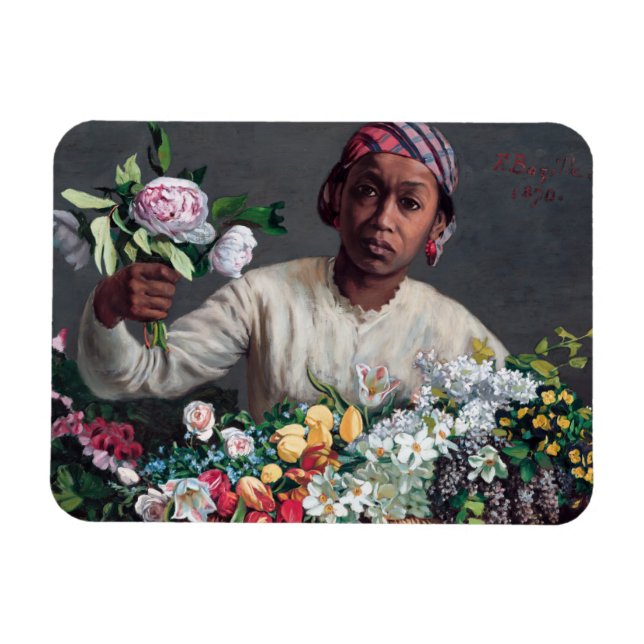 Imán Frederic Bazille - Mujer joven con peonías (Horizontal)