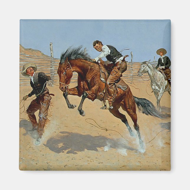 Imán Frederick Remington Western Art "Turn Him Loose" (Frente)