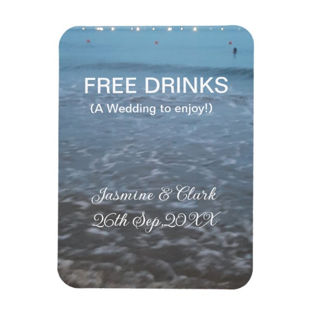 Imán Free drinks save the date beach wedding add name  (Vertical)