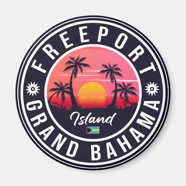 Imán Freeport Bahamas Retro Sunset Souvenirs 60 (Frente)