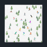 Imán Freeride Snowboarder Ilustracion Snowboarding<br><div class="desc">ilustracion de arte de Guay de pintorescos snowboard coloridos,  snowboard downhill en Mountains entre pinos,  abetos,  abetos sobre nieve fresca en polvo. Snowboard y paseos al aire libre en un bosque de invierno. Regalos de Snowboard. Decoración de Navidades de snowboard.</div>