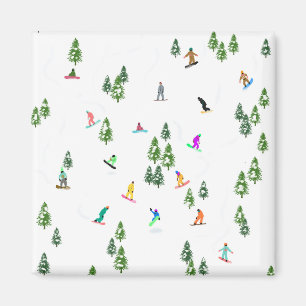 Imán Freeride Snowboarder Ilustracion Snowboarding