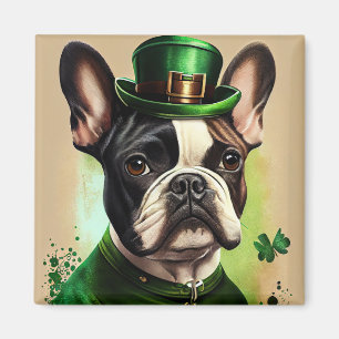 Imán French Bulldog in St. Patrick's Day Dress