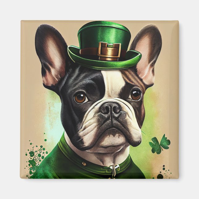 Imán French Bulldog in St. Patrick's Day Dress (Frente)