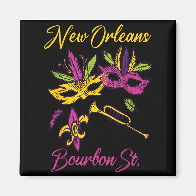 Imán French New Orleans Mardi Gras Souvenir Bourbon Str (Frente)