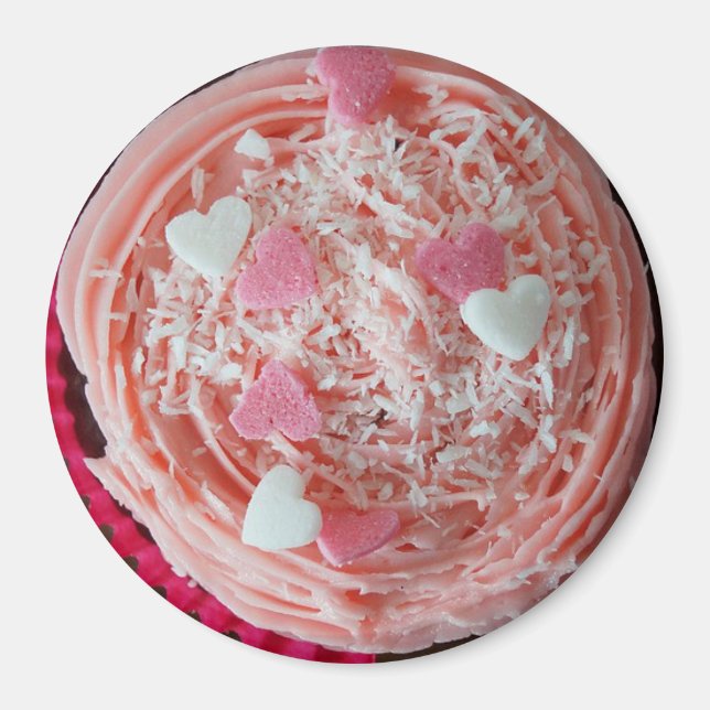 Imán Fresa Cerezo Rosa San Valentín Cupcake Magnet (Frente)