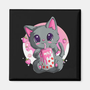 Imán Fresa Leche Para Mujeres Chicas Kawaii Anime Cat