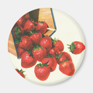 Imán Fresas en cesta, bayas del vintage de la fruta de