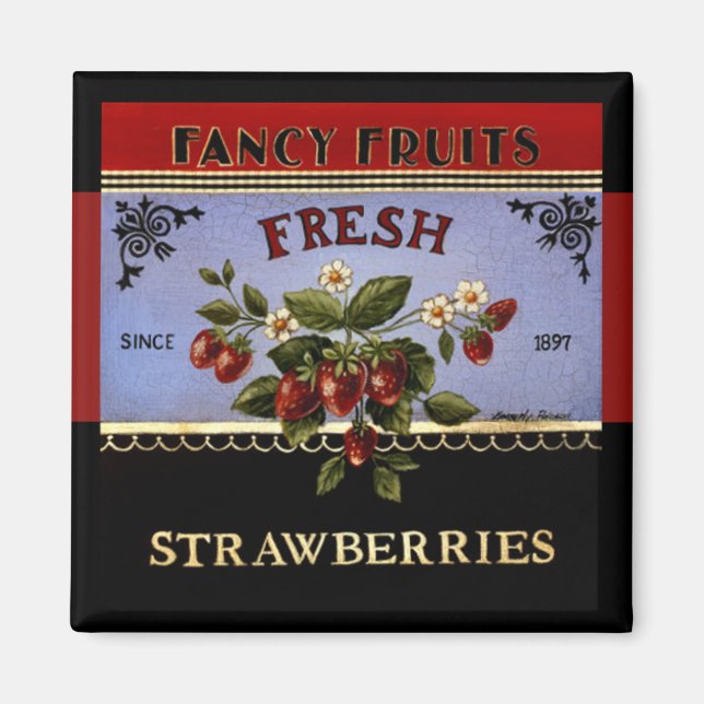 Imán Fresas frescas Fresas Vintage Magnet (Frente)
