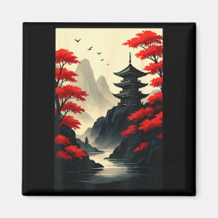 Imán Fresco Paisaje Montañoso Castillo Pagoda Japonesa