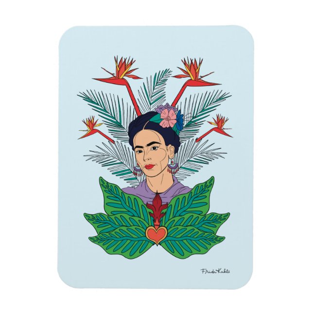 Imán Frida Kahlo | Aves de Paraíso Floral Gráfico (Vertical)