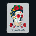 Imán Frida Kahlo | El Día de los Muertos<br><div class="desc">Frida Kahlo, el estilo surrealista de la icónica artista mexicana, se derivó de su obsesión por la muerte y su cultura. Este retrato vibrante muestra al icónico artista celebrando El Dia de los Muertos, un tradicional feriado mexicano. Aquí vemos un colorido ilustracion de la belleza mexicana abrazando esta celebración cultural....</div>