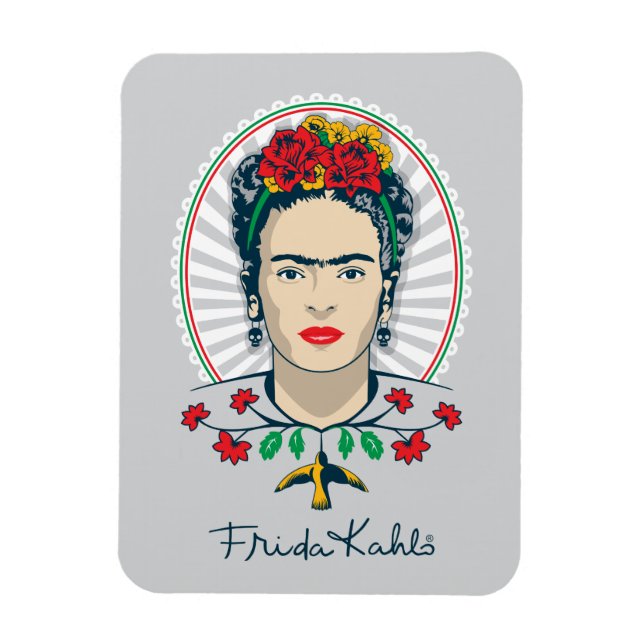 Imán Frida Kahlo | Floral de época (Vertical)