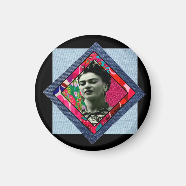 Imán Frida Kahlo Retro Pink Denim (Frente)