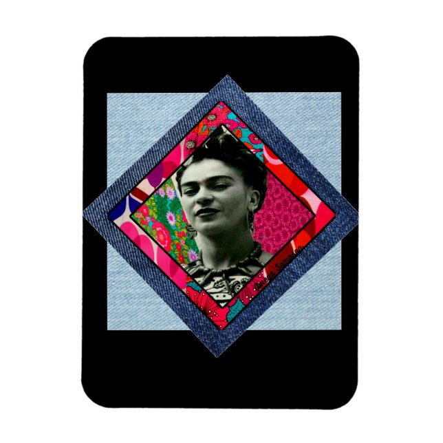 Imán Frida Kahlo Retro Pink Denim (Vertical)
