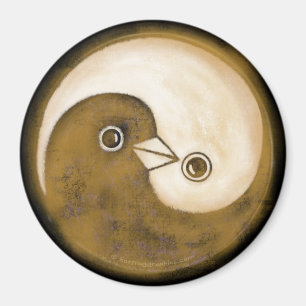 Imán Fridge Magnet con palomas de paz YinYang de oro.