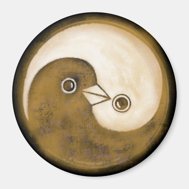 Imán Fridge Magnet con palomas de paz YinYang de oro. (Frente)