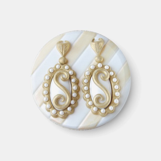 imán frigorífico con pendientes glamorosas. (Frente)