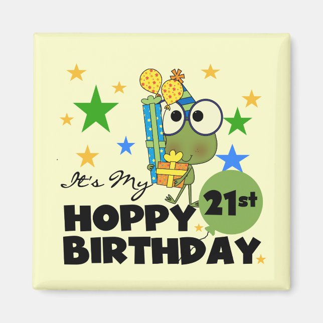 Imán Froggie Hoppy 21º cumpleaños (Frente)