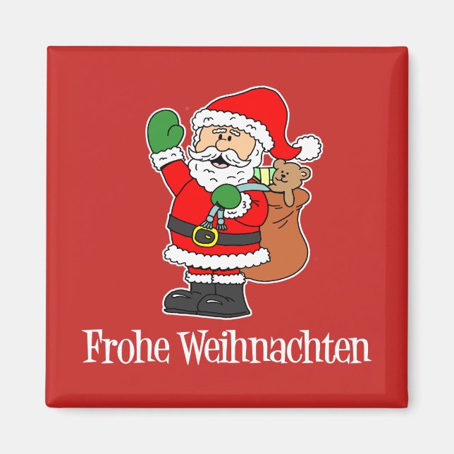 Imán Frohe Weihnachten Navidades alemanes Santa (Frente)
