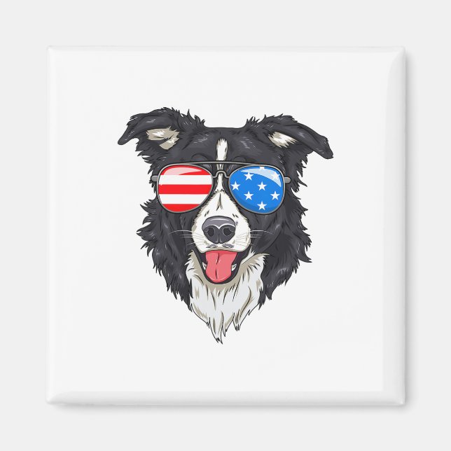 Imán Frontera Collie Lover Perro Patriótico 4 De Julio  (Frente)