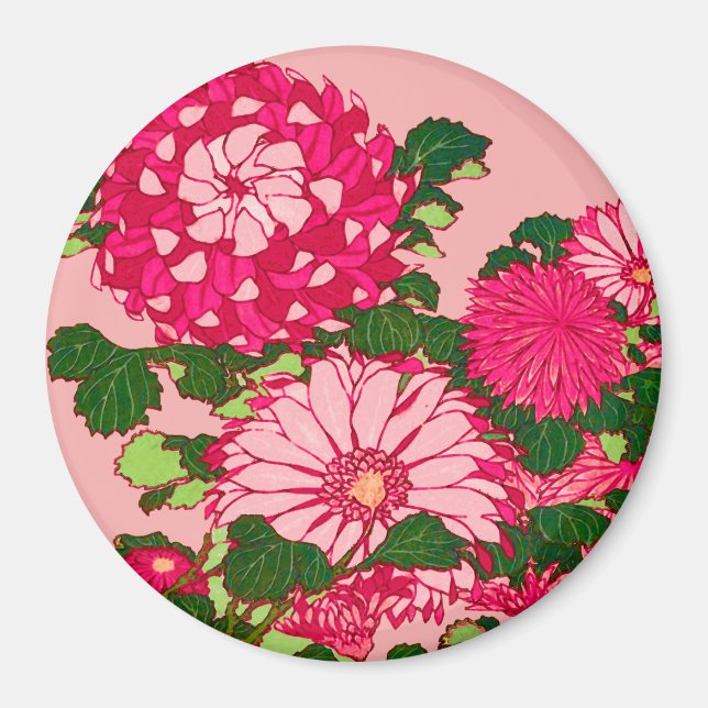 Imán Frontera flor japonesa, fucsia y rosa coral (Frente)