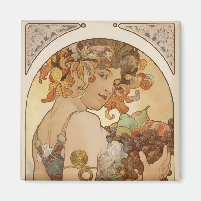 Imán Fruta (Art Nouveau) (retrato femenino) (frutas) (Frente)