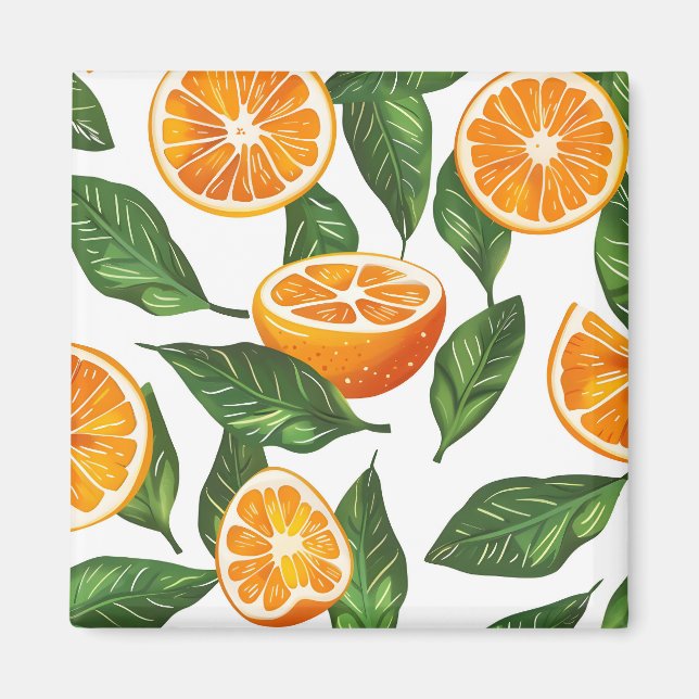 Imán Fruta Botánica Naranja Cítrico Sin Costuras (Frente)