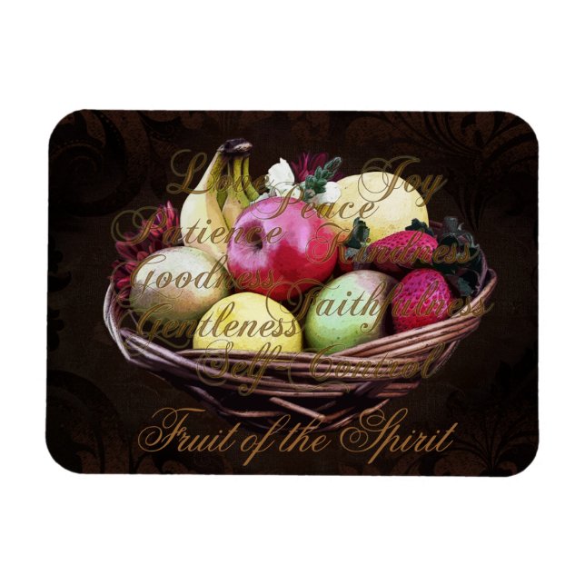 Imán Fruta del espíritu, cesta marrón pintada (Horizontal)