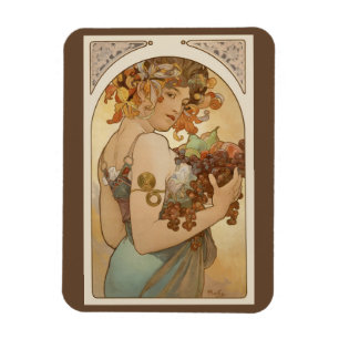 Imán Frutas de Alphonse Mucha, Arte Antiguo Modernista