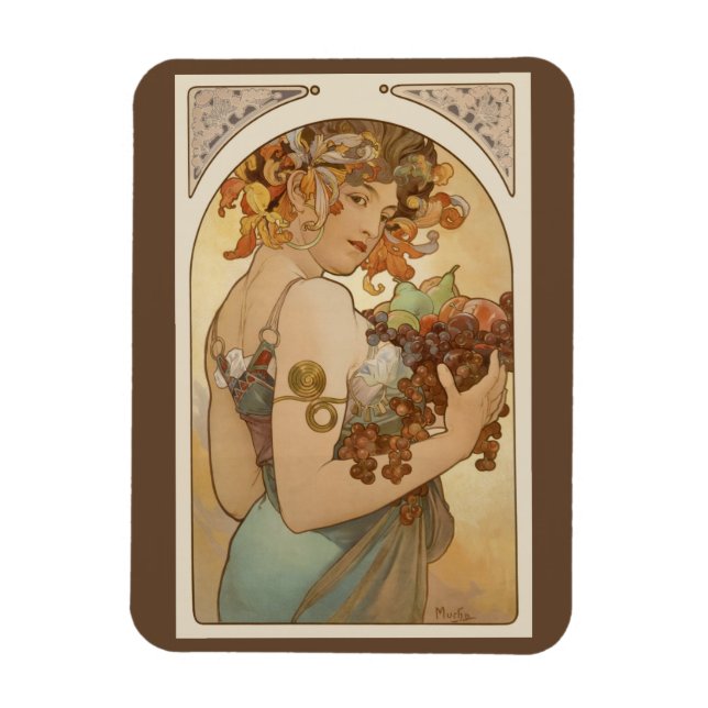 Imán Frutas de Alphonse Mucha, Arte Antiguo Modernista (Vertical)