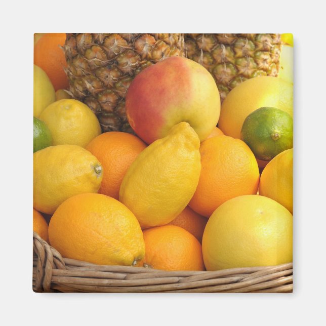 Imán Frutas tropicales en una canasta (Frente)