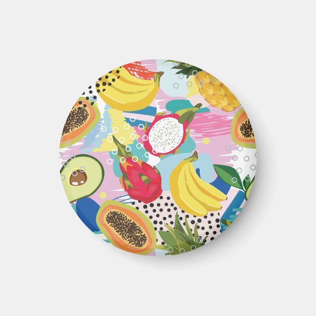 Imán Frutas Tropicales, Patrón Vintage sin Mar. (Frente)