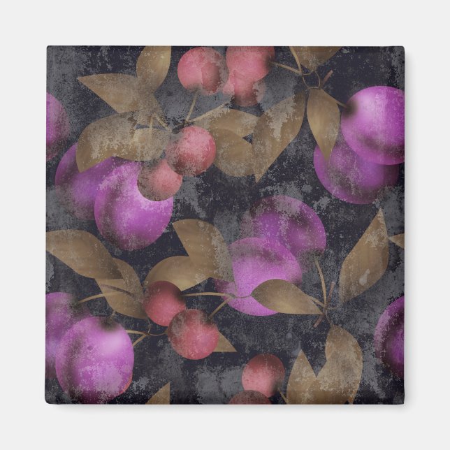 Imán Frutos de ciruela oscura sin foco bayas moradas ce (Frente)