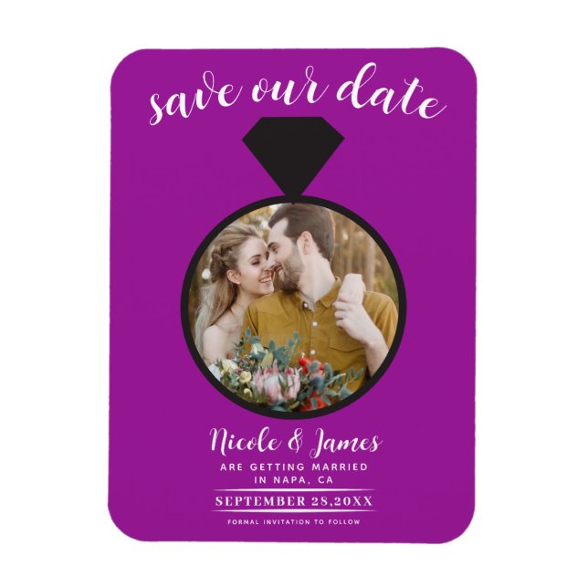 Imán Fuchsia Boda Ring Photo Save the Date (Vertical)
