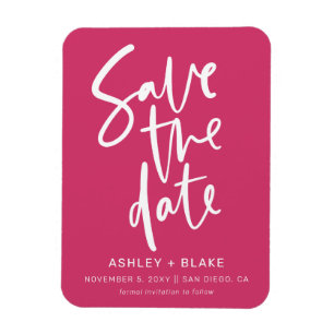 Imán Fuchsia Handwrin Modern Save the Date