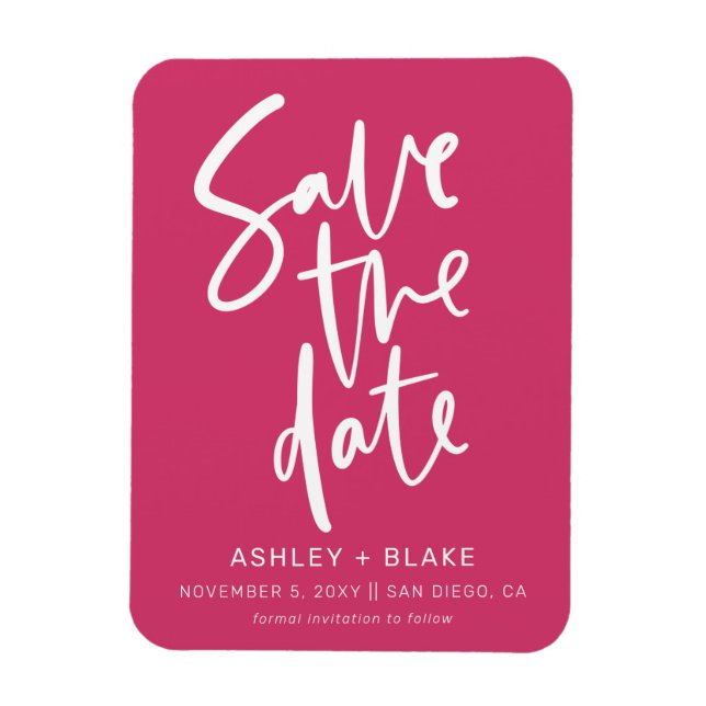 Imán Fuchsia Handwrin Modern Save the Date (Vertical)