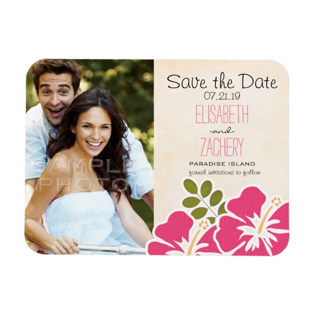 Imán Fuchsia Hibiscus Tropical Save the Date Magnets (Horizontal)