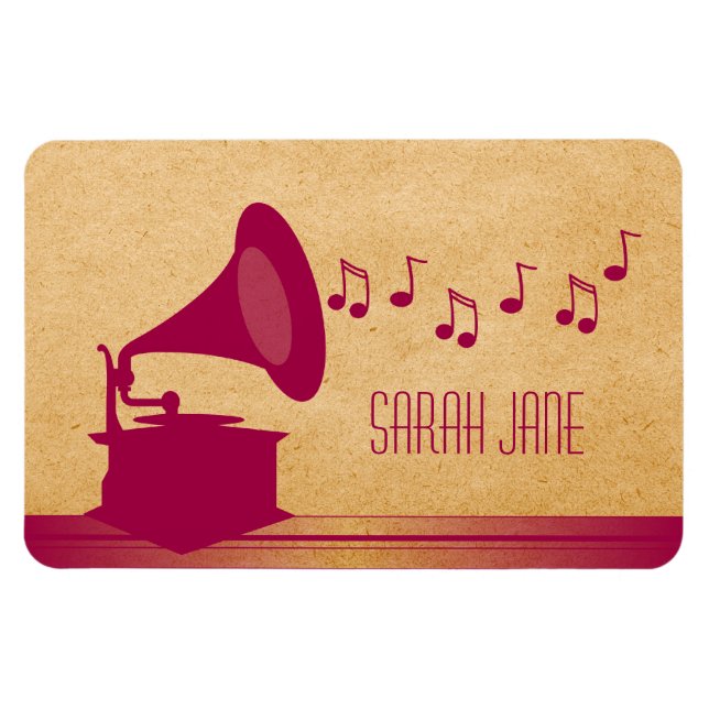 Imán Fuchsia Vintage Gramophone Premium Magnet (Horizontal)