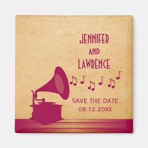 Imán Fuchsia Vintage Gramophone Save the Date Magnet