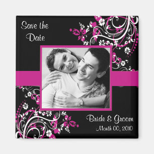 Imán Fuchsia y Black Save the Date imanes