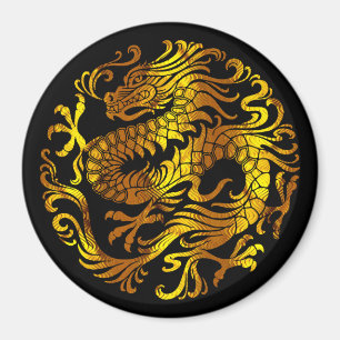 Imán Fuego Dorado: Grabado de un Dragón