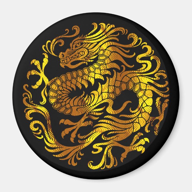Imán Fuego Dorado: Grabado de un Dragón (Frente)