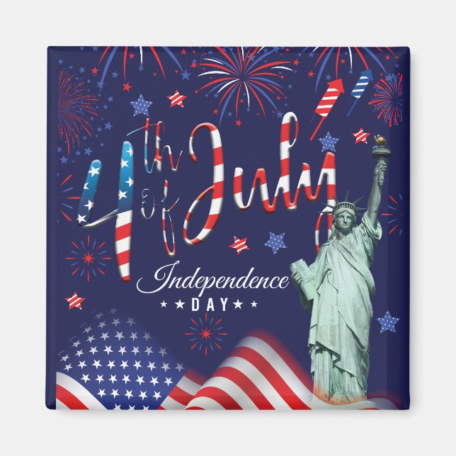 Imán Fuegos Artificiales Del 4 De Julio Con La Estatua  (Frente)